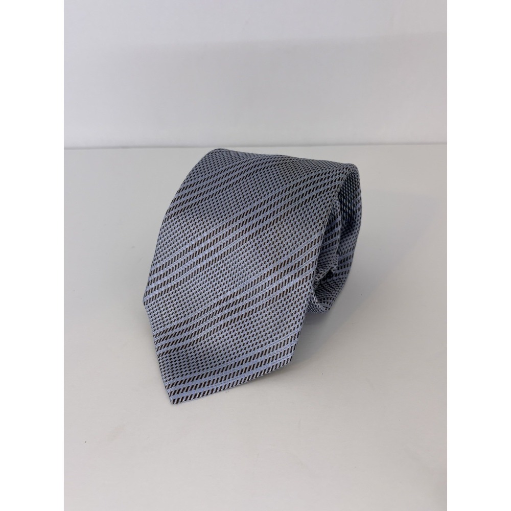 BATTISTI NAPOLI PALE LIGHT BLUE TAUPE PLAID, POCKET 7 Fold Tie
